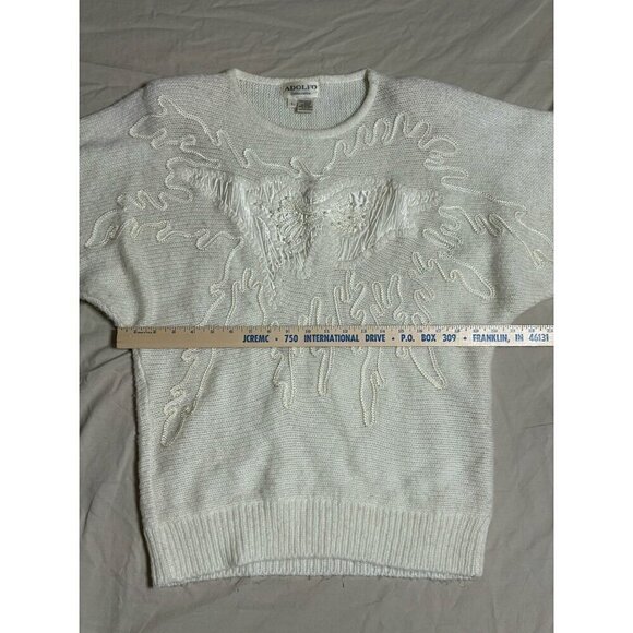 Vintage Adolfo Batwing Sweater Intricate Knit Design Acrylic Women's L Ivory - Picture 3 of 9